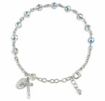 Sterling Silver Rosary Bracelet Created with 6mm Aurora Borealis Swarovski Crystal Multi-Faceted Beads by HMH