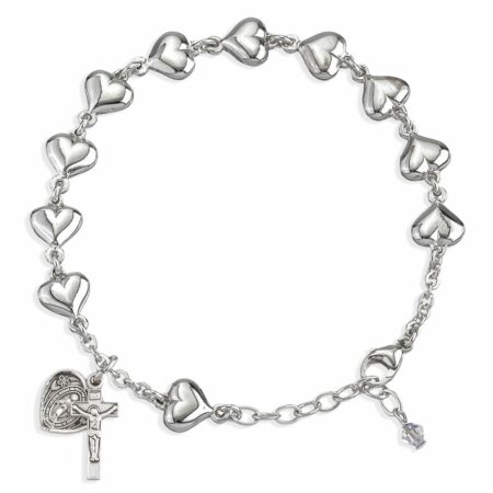 Heart Shape Sterling Silver Rosary Bracelet