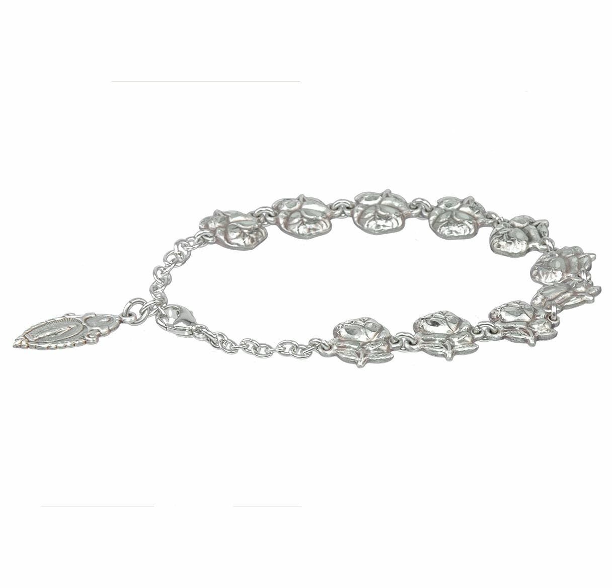 Rose Bud Beads with Saint Images Sterling Silver Bracelet - Buy ...