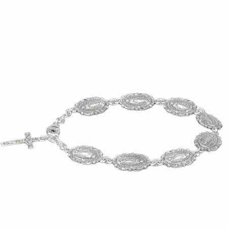 Ornate Miraculous Medal Sterling Silver Bracelet
