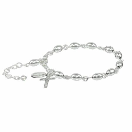 Oval High Polished Sterling Silver Rosary Bracelet