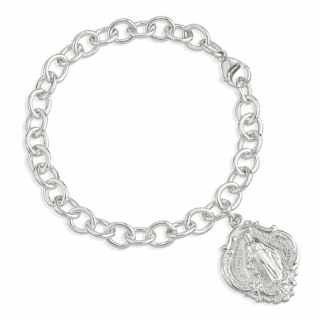 Solid Sterling Silver Linked Bracelet with Hail Mary Miraculous Medal Charm