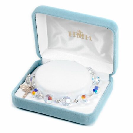 Sterling Silver Rosary Bracelet Created with 10mm Aurora Borealis Swarovski Crystal Round Beads by HMH