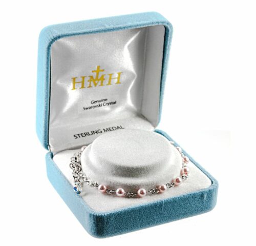 Rosary Bracelet Created with 4mm Pink Swarovski Crystal Imitation Pearl Beads by HMH