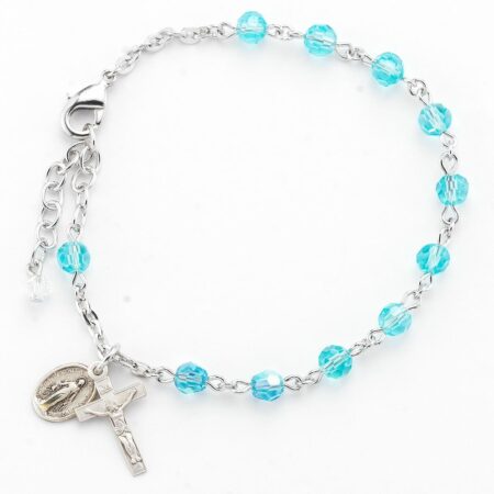 Aqua Faceted Crystal Sterling Silver Rosary Bracelet