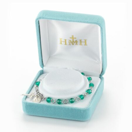 Emerald Round Faceted Crystal Rosary Bracelet