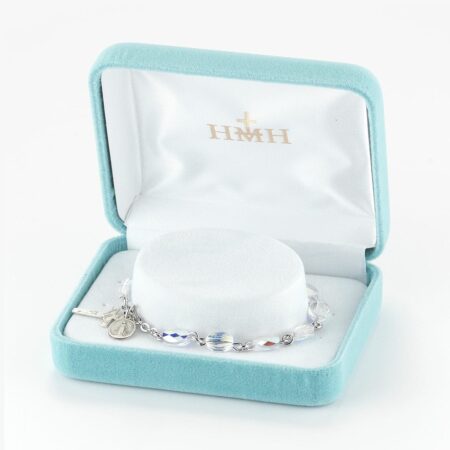 Rosary Bracelet Created with 5mm x 9mm Aurora Borealis Swarovski Crystal Flat Oval Beads by HMH