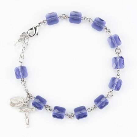 Rosary Bracelet Created with 8mm Tanzanite Swarovski Crystal Multi-Faceted Square Beads by HMH