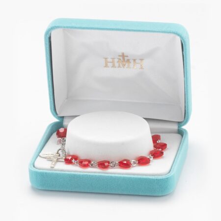 Rosary Bracelet Created with 8mm Red Swarovski Crystal Heart Shape Beads by HMH