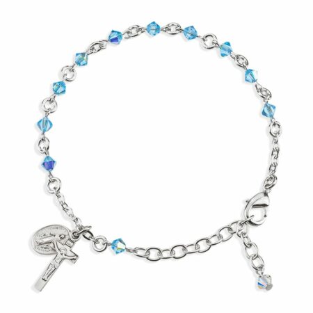 Rosary Bracelet Created with 4mm Aqua Swarovski Crystal Rondelle Beads by HMH