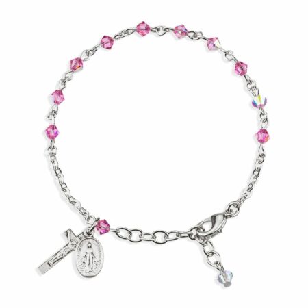 Rosary Bracelet Created with 4mm Pink Swarovski Crystal Rondelle Beads by HMH