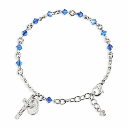 Rosary Bracelet Created with 4mm Sapphire Swarovski Crystal Rondelle Beads by HMH