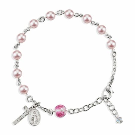 Rosary Bracelet Created with 6mm Pink Swarovski Crystal Pearl Beads by HMH