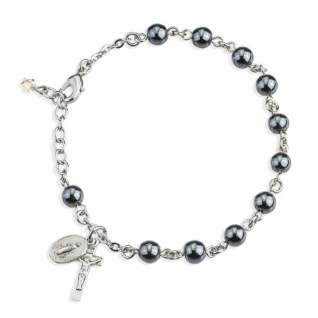 Genuine Hematite Round Rosary Bracelet