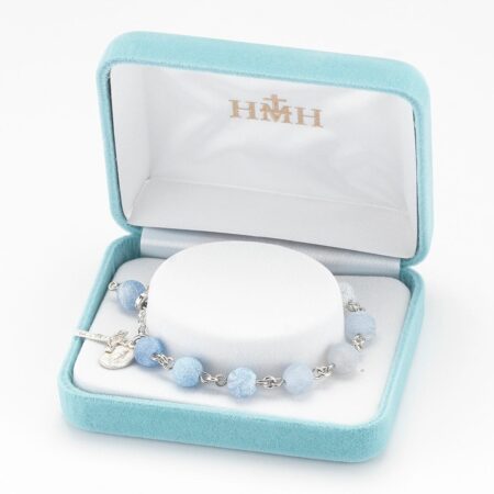 Genuine Blue Agate Round Rosary Bracelet