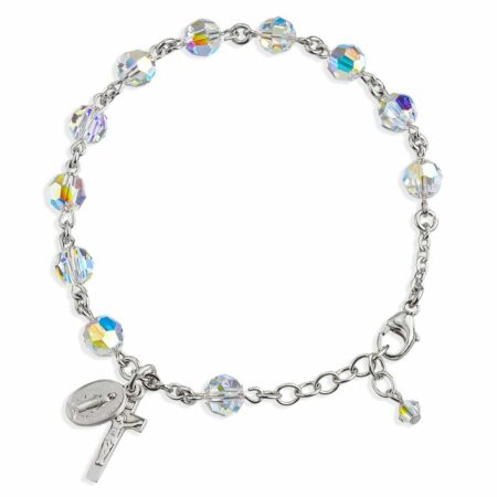 Rosary Bracelet Created with 7mm Aurora Borealis Swarovski Crystal Round Beads by HMH