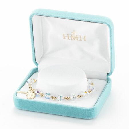 Gold Plated Rosary Bracelet Created with 7mm Aurora Borealis Swarovski Crystal Round Beads by HMH