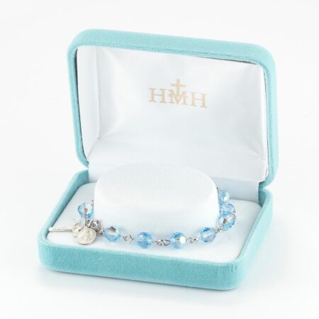 Rosary Bracelet Created with 7mm Light Sapphire Swarovski Crystal Round Beads by HMH