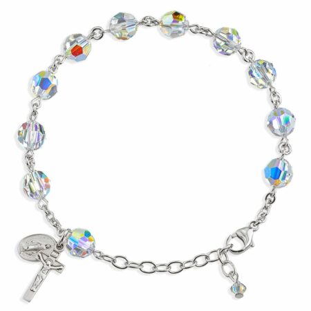 Rosary Bracelet Created with 8mm Aurora Borealis Swarovski Crystal Round Beads by HMH