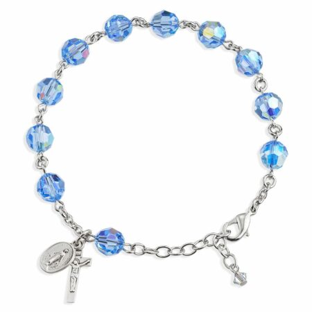 Rosary Bracelet Created with 8mm Light Sapphire Swarovski Crystal Round Beads by HMH