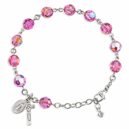 Rosary Bracelet Created with 8mm Pink Swarovski Crystal Round Beads by HMH