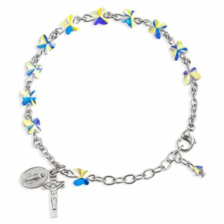 Rosary Bracelet Created with 6mm Aurora Borealis Swarovski Crystal Butterfly Beads by HMH