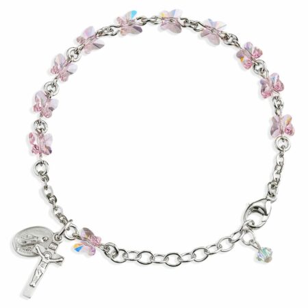 Rosary Bracelet Created with 6mm Light Rose Swarovski Crystal Butterfly Beads by HMH