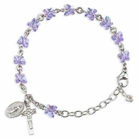 Rosary Bracelet Created with 6mm Violet Swarovski Crystal Butterfly Beads by HMH