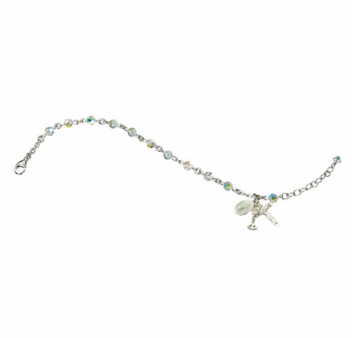 Rosary Bracelet Created with 4mm Aurora Borealis Swarovski Crystal Round Beads by HMH