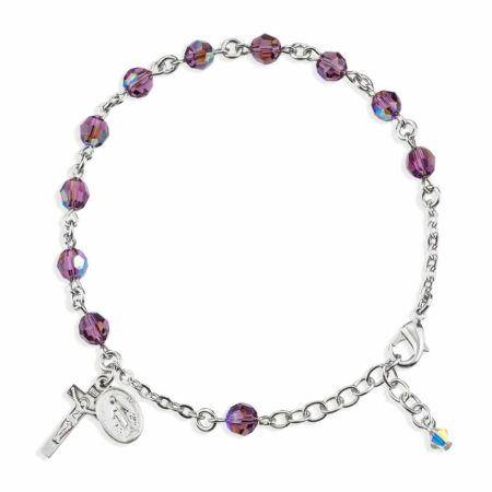 Rosary Bracelet Created with 6mm Amethyst Swarovski Crystal Round Beads by HMH