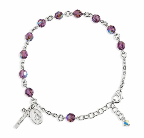Rosary Bracelet Created with 6mm Amethyst Swarovski Crystal Round Beads by HMH