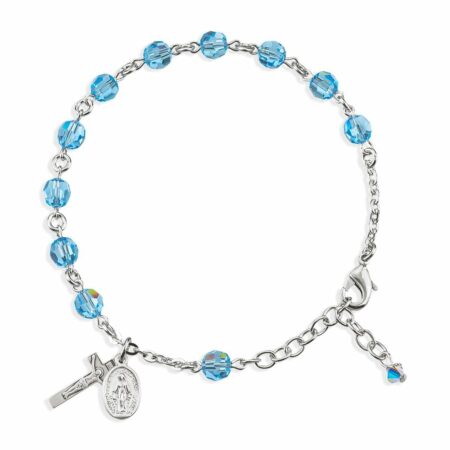 Rosary Bracelet Created with 6mm Aqua Swarovski Crystal Round Beads by HMH