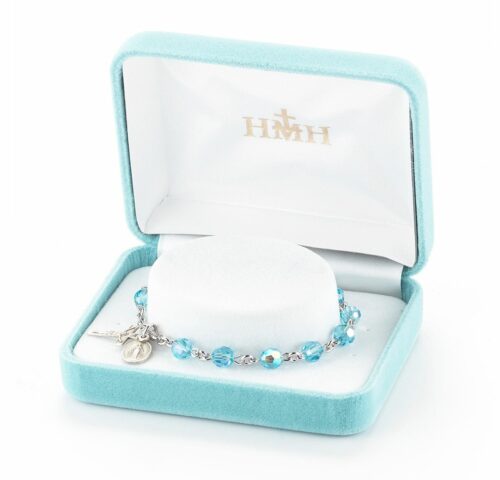 Rosary Bracelet Created with 6mm Aqua Swarovski Crystal Round Beads by HMH - Image 2