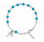 Rosary Bracelet Created with 6mm Caribbean Blue Swarovski Crystal Round Beads by HMH
