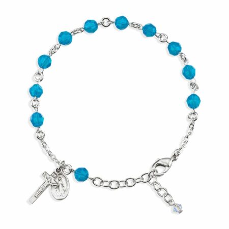 Rosary Bracelet Created with 6mm Caribbean Blue Swarovski Crystal Round Beads by HMH