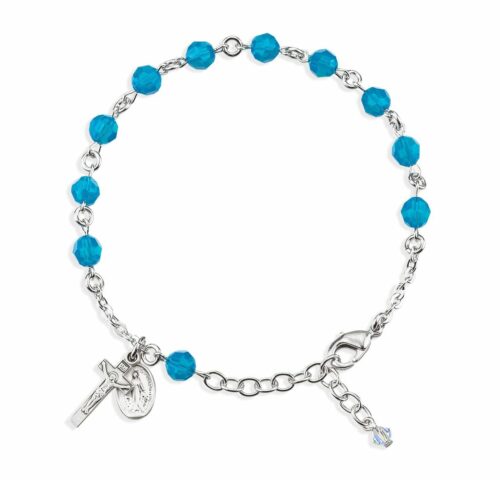 Rosary Bracelet Created with 6mm Caribbean Blue Swarovski Crystal Round Beads by HMH