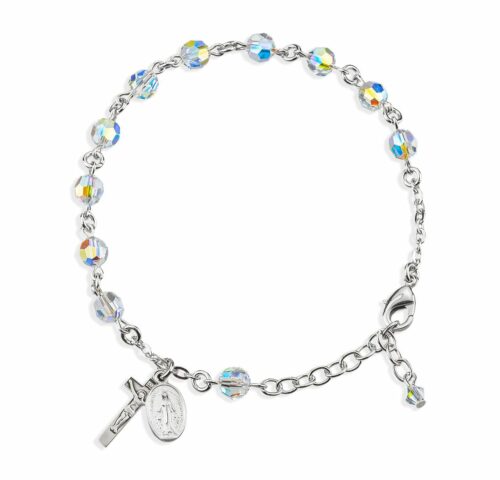 Rosary Bracelet Created with 6mm Aurora Borealis Swarovski Crystal Round Beads by HMH