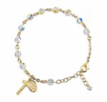 Gold Plated Rosary Bracelet Created with 6mm Aurora Borealis Swarovski Crystal Round Beads by HMH