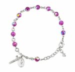 Rosary Bracelet Created with 6mm Fuchsia Swarovski Crystal Round Beads by HMH