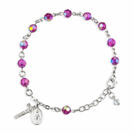 Rosary Bracelet Created with 6mm Fuchsia Swarovski Crystal Round Beads by HMH