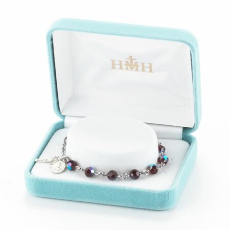 Rosary Bracelet Created with 6mm Garnet Swarovski Crystal Round Beads by HMH