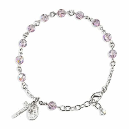 Rosary Bracelet Created with 6mm Light Amethyst Swarovski Crystal Round Beads by HMH
