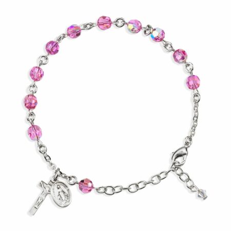 Rosary Bracelet Created with 6mm Pink Swarovski Crystal Round Beads by HMH