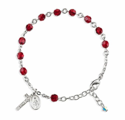 Rosary Bracelet Created with 6mm Ruby Swarovski Crystal Round Beads by HMH