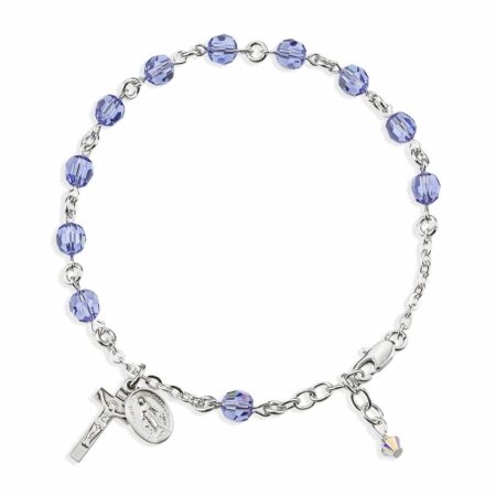 Rosary Bracelet Created with 6mm Tanzanite Swarovski Crystal Round Beads by HMH