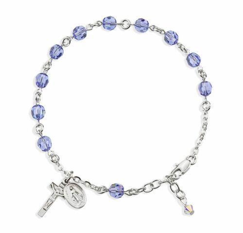 Rosary Bracelet Created with 6mm Tanzanite Swarovski Crystal Round Beads by HMH