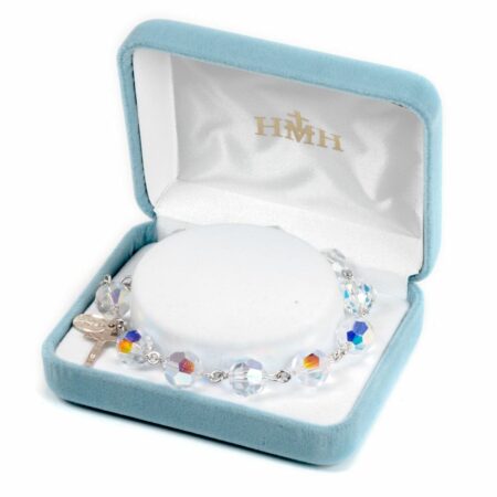 Rosary Bracelet Created with 10mm Aurora Borealis Swarovski Crystal Round Faceted Beads by HMH