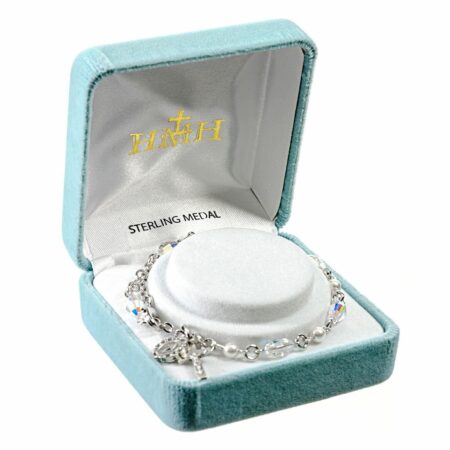 Round Crystal Rosary Bracelet Created with 6mm Swarovski Crystal Aurora Borealis and White Pearl Beads by HMH