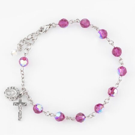 Round Crystal Rosary Bracelet Created with 6mm Swarovski Crystal Fuchsia Beads by HMH