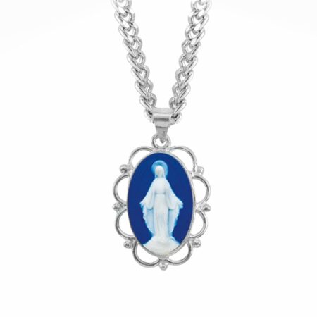 Dark Blue Sterling Silver Cameo Miraculous Medal